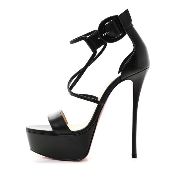 Christian Louboutin Choca 130 Black Leather Ankle Strap Platform Heels Sandals - Picture 1 of 7